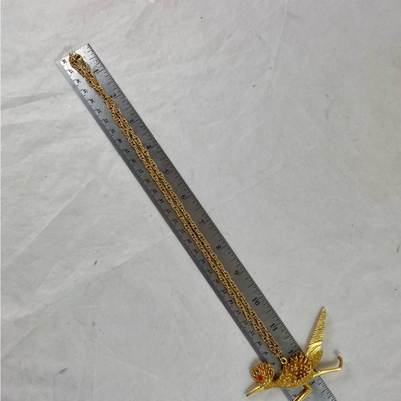 Vintage Large Gold Tone Pendant Necklace Roadrunner Southwestern 23” Inch Long - Picture 9 of 12